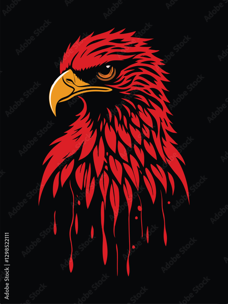 Obraz premium Bold Red Eagle Head Illustration with Dripping Feathers