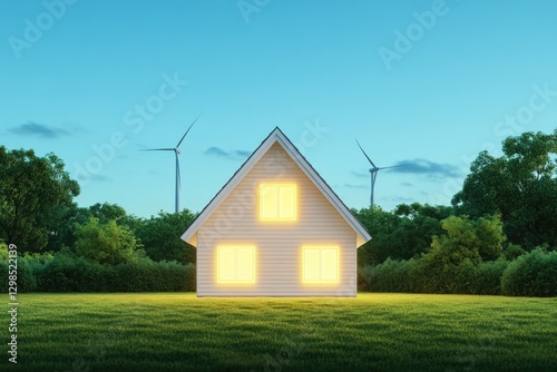 Wallpaper Mural Modern house illuminated at night surrounded by green landscape Torontodigital.ca