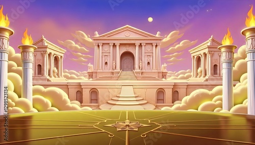Background Ancient Greek palace Olympus with beautiful sky