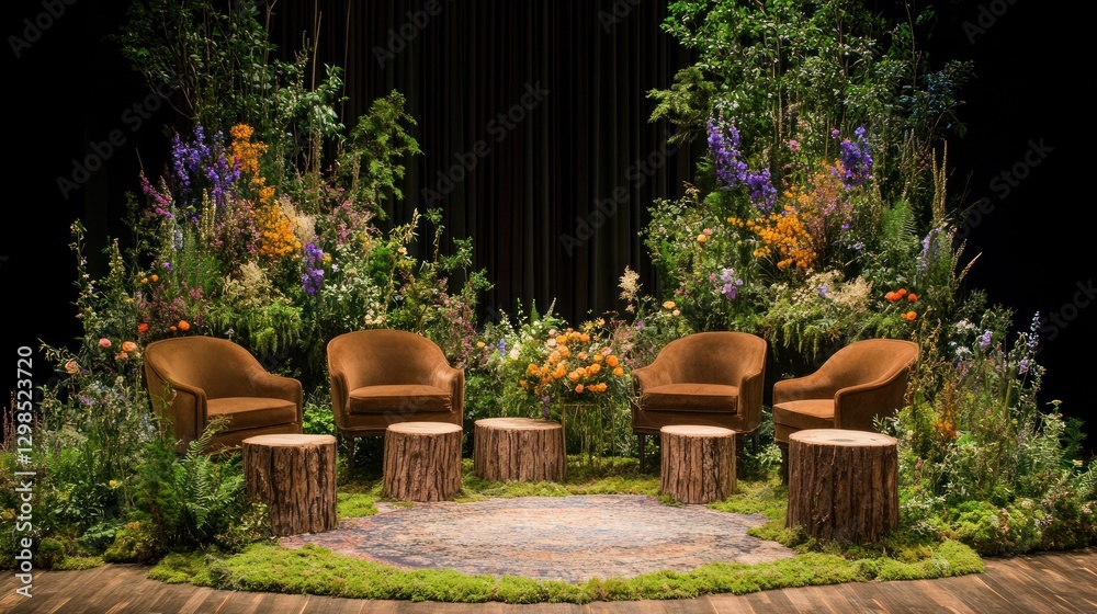 Fototapeta premium Enchanted Forest Gathering: A Serene Floral Stage Setting
