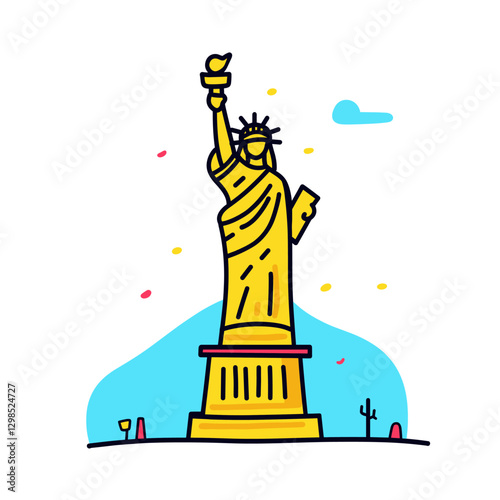 Statue of Liberty illustration in an doodle inca cartoon style. Simple minimalist drawing of Statue of Liberty