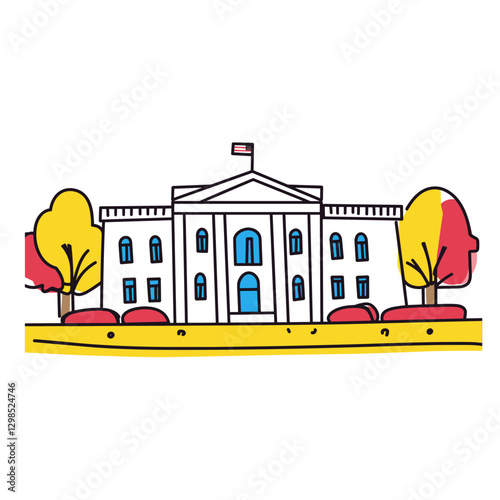 The White House illustration in an doodle inca cartoon style. Simple minimalist drawing of The White House