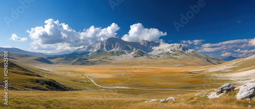 Expansive Views of Campo Imperatore in Gran Sasso and Monti Della Laga National Park During Midday in Abruzzo, Italy