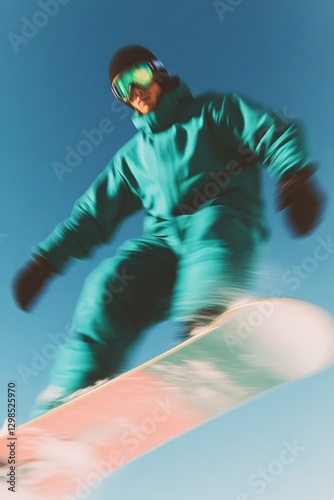 Dynamic snowboarding action captured mid-air with vivid colors a