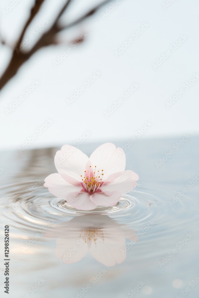 Fototapeta premium Delicate flower floating on serene water creates tranquil atmosp