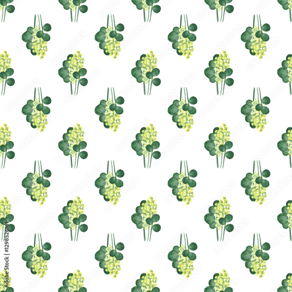 Seamless pattern of watercolor green plants. Botanical watercolor background.