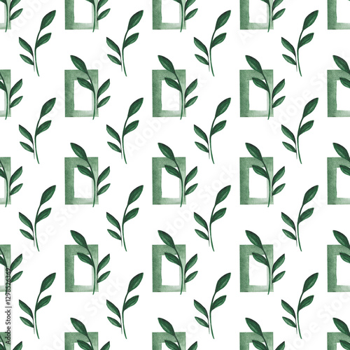 Obraz na płótnie Seamless pattern of watercolor green plants. Botanical watercolor background. w salonie