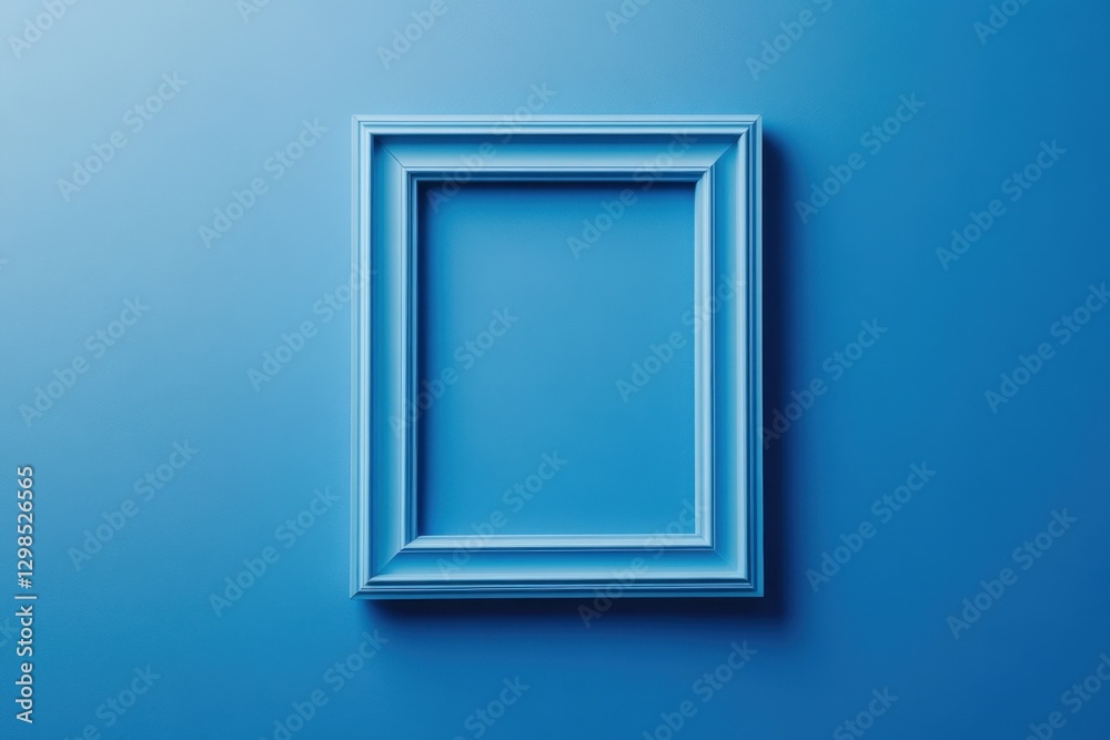 A minimalist blue picture frame hanging on a solid blue wall A minimalist blue picture frame hanging on a solid blue wall