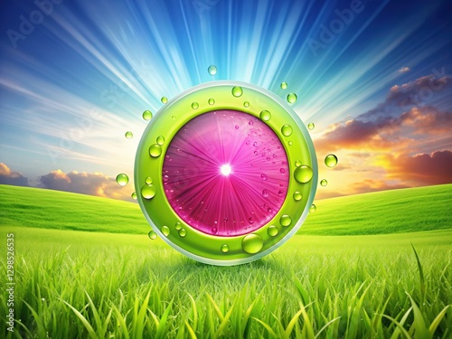 Dial ripples, radial bursts bloom, meadow dew, lime & hot pink glass.