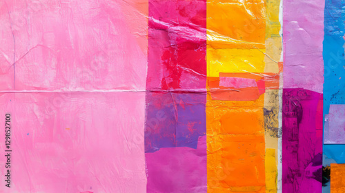 Vibrant abstract canvas with textured paper collage for creative design