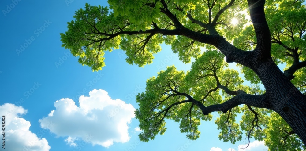 Fototapeta premium Majestic oak branches reaching for a cloudless azure sky, texture, texture