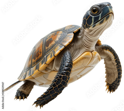 Young turtle with patterned shell isolated, transparent background png