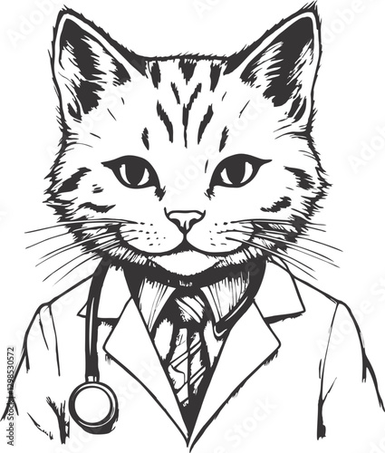 Doctor Cat Logo handmade sketch Style Design Black New Transparent funny actions red eyes vector artwork vinyl DTF cut vector poster acrylic t-shirt poster interior logo editable Wall Sticker decor mu