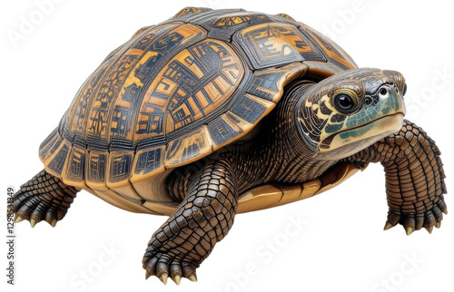 Intricate Patterned Tortoise Shell Reptile Crawling, transparent background png