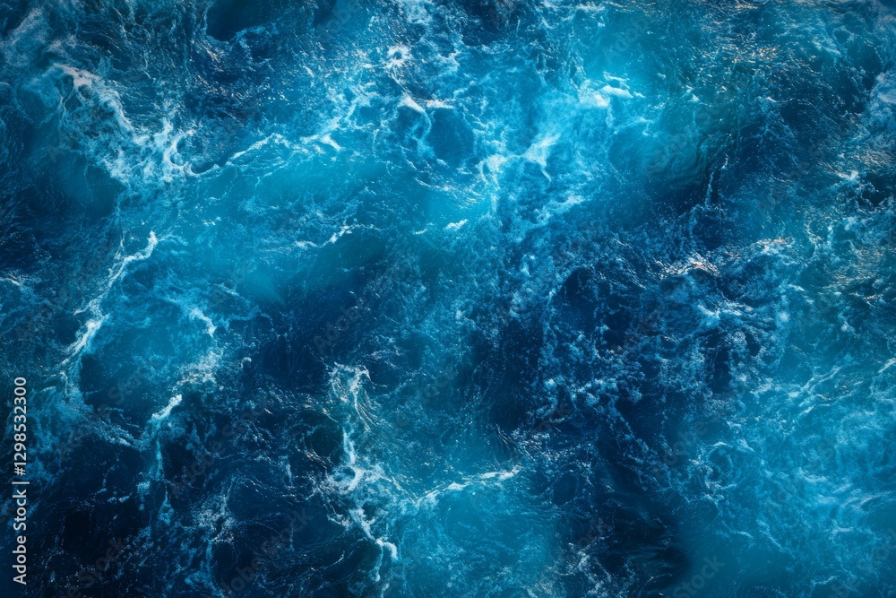 Turbulent ocean waves from above in blue tones. AI image Turbulent ocean waves from above in blue tones. AI image