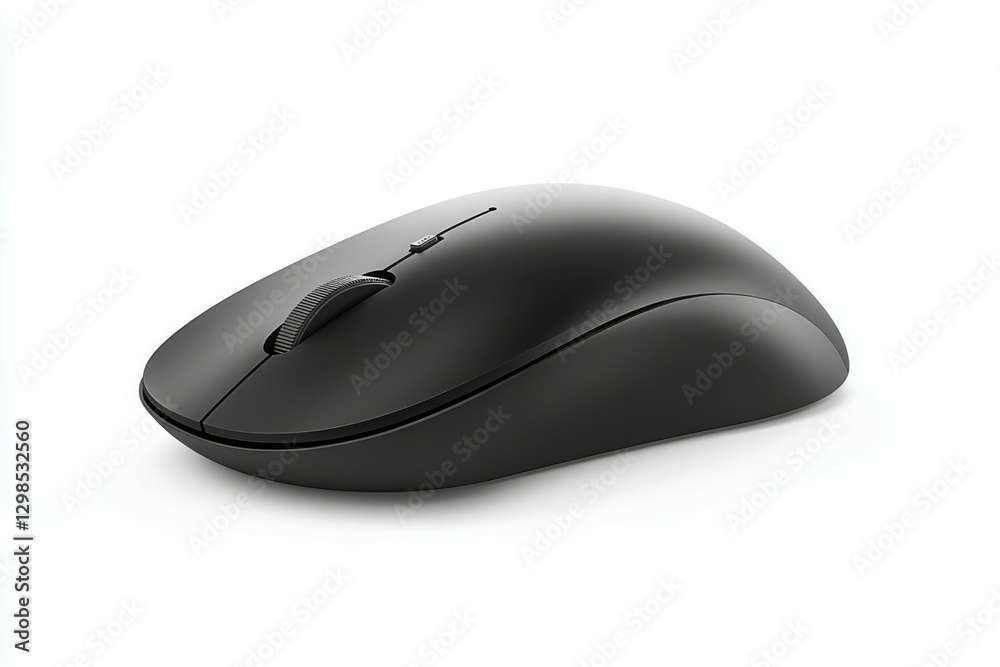 Black computer mouse with scroll wheel on white background. AI image Black computer mouse with scroll wheel on white background. AI image