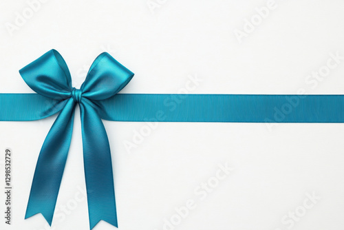 vibrant teal ribbon with bow on white background, perfect for gift wrapping or decoration. This elegant design adds touch of sophistication to any occasion