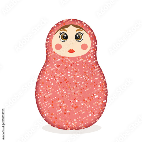 Russian Matryoshka. Traditional Russian folklore dolls with big eyes and lips. Babushka doll with hohloma, traditional painted floral pattern. Hand drawn vector illustration.