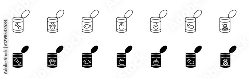 Obraz na płótnie Vector icons of canned food - hand drawn outline illustrations (tomato, pineapple, fish and others) w salonie