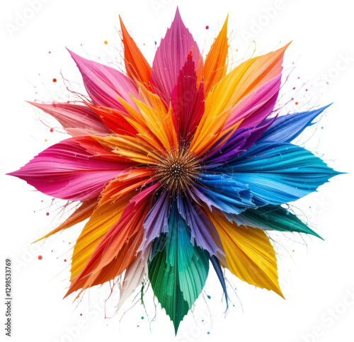Rainbow Burst of Colorful Petals, transparent background png