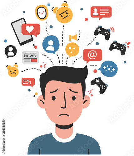 Social media overwhelming people concept. Minimalist flat design illustration