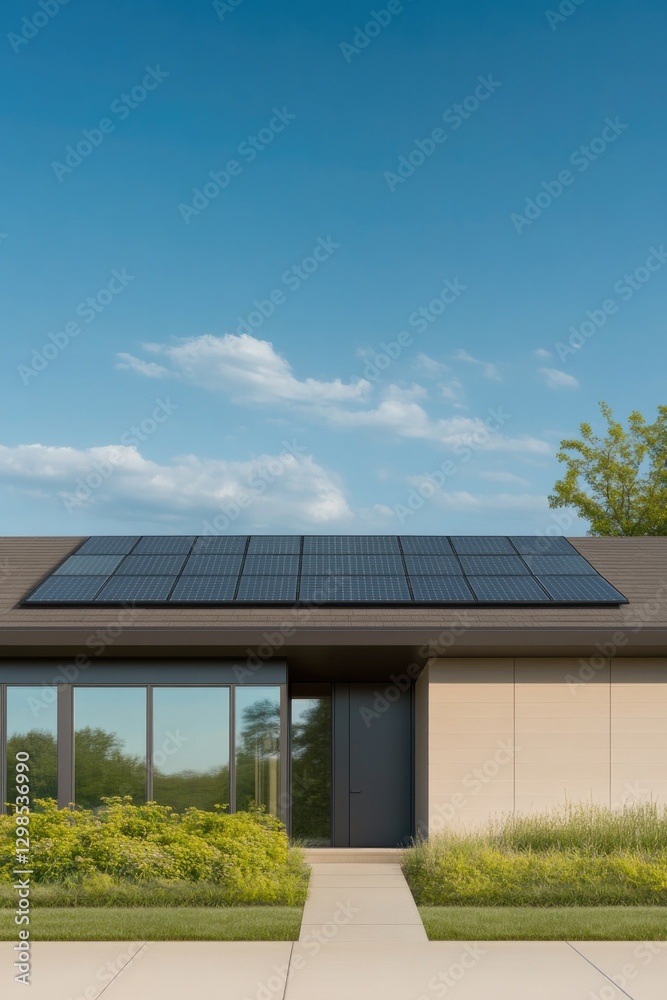 Modern home with solar panels showcases sustainable living and i Modern home with solar panels showcases sustainable living and i