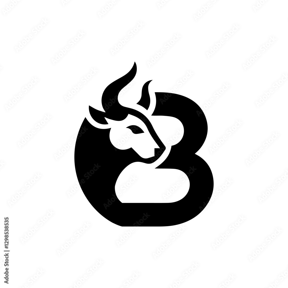 letter B + bull head logo vector illustration letter B + bull head logo vector illustration