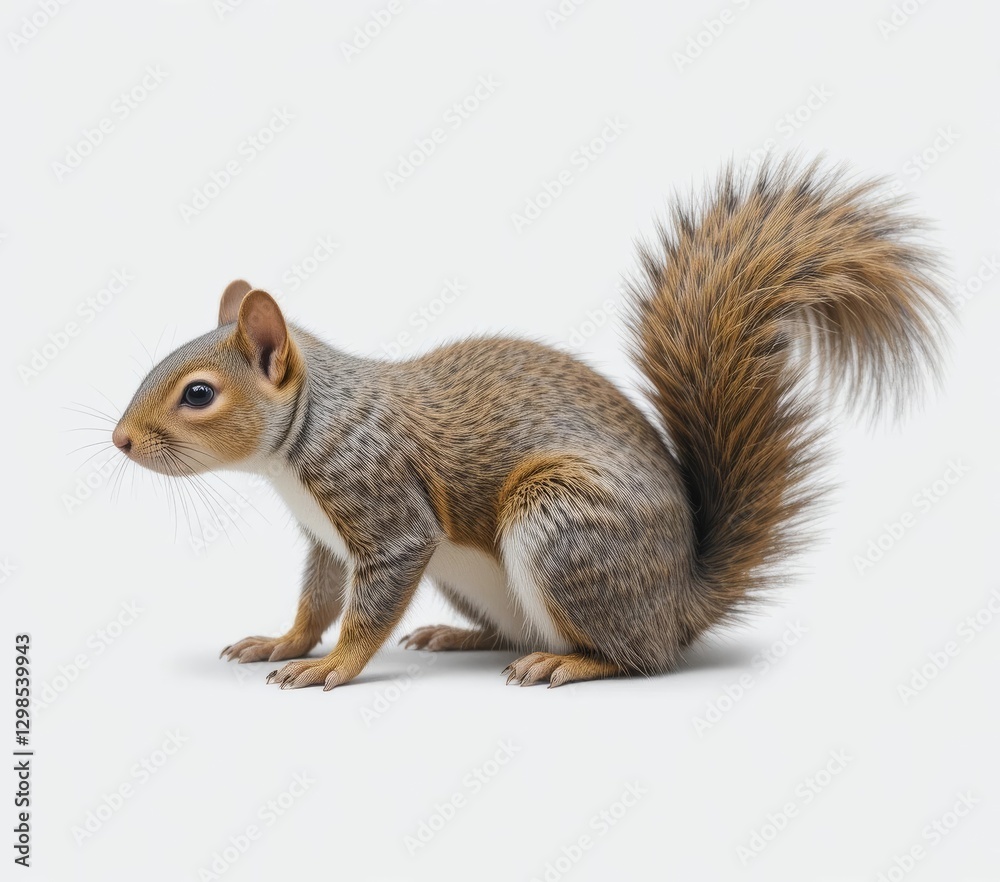 Obraz premium A fluffy-tailed squirrel in profile view