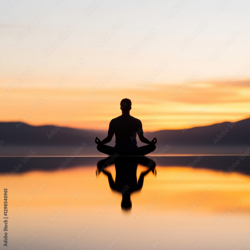 Silhouette of person meditating at sunset Silhouette of person meditating at sunset