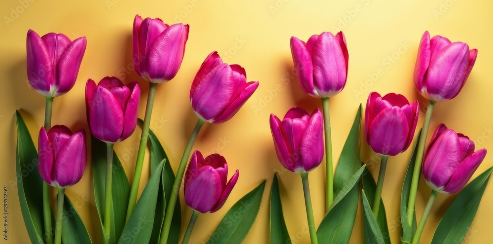 Obraz premium Luxurious purple tulips bloom on a rich gold background, seamless repeat , vibrant, high resolution