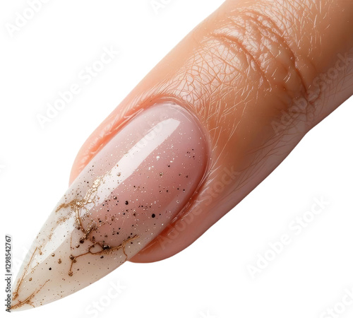 Gold glitter and crackle nail art design, transparent background png