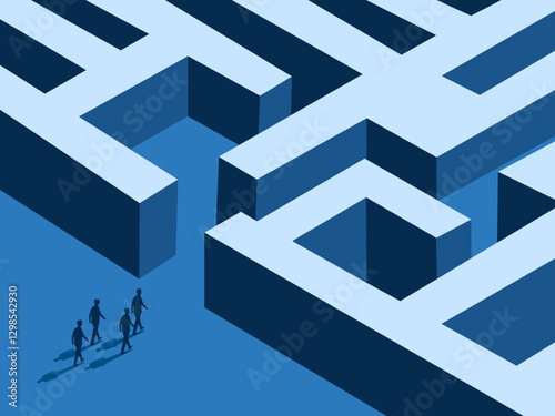 Mission, Challenge, Problem ,Businessman Team Walks Into Maze