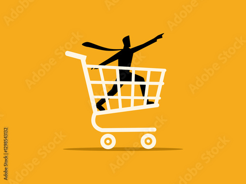 Strategy, Marketing, Product, Consumer, Business leader points shopping cart forward