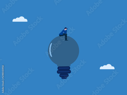 Burnout, Sad businessman on light bulb, business concept