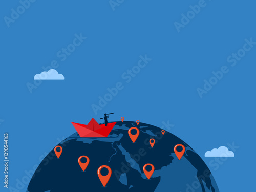 Businessman looking far into the world, Exploration concept