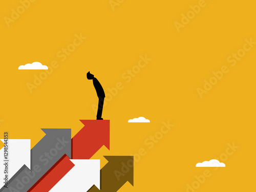 Businessman standing on the leader arrow