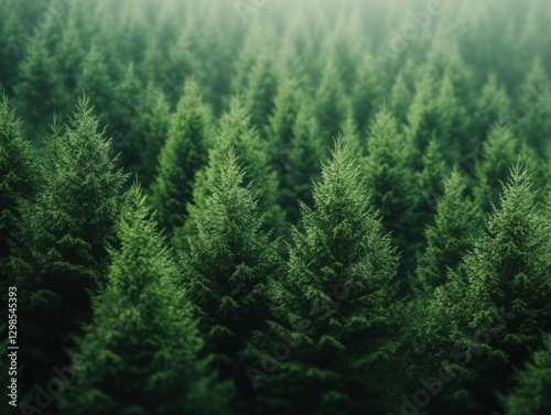 dense evergreen forest in atmospheric light