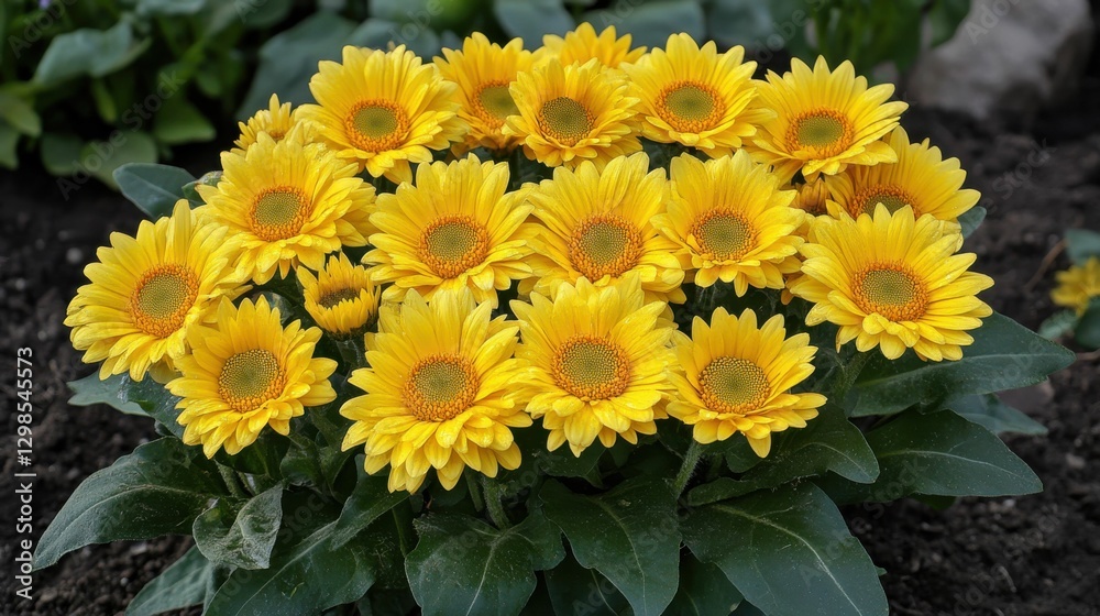 Obraz premium Cota Tinctoria Blooming. Bright Golden Marguerite Flowers in Garden Background