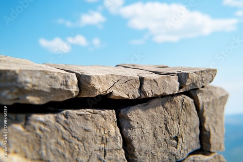 A hyper-realistic close-up of a cliff's rugged rock face, showing every crack and texture detail