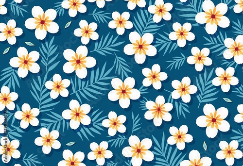 Wallpaper Mural Flat Color Hawaiian Flowers: Blue and white vector pattern with clean lines, simple shapes, and a refreshing tropical aesthetic, ideal for minimalist designs.

 Torontodigital.ca