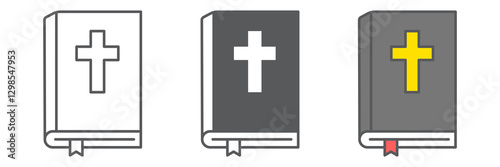 Bible icon collection, book and pray, holy bible vector icon set, vector graphics, editable stroke outline sign, eps 10.
