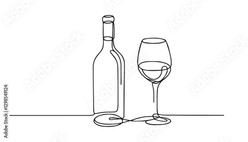 Continuous one single minimal line drawing wine bottle