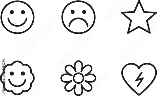 Variant style emoji stroke outline icon vector and illustration set. Happy, sad, smile line art emoji icons isolated on a white background.