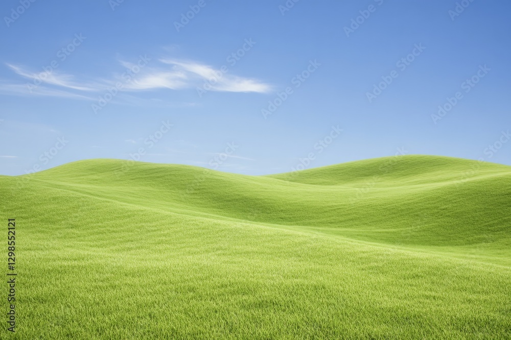 Fototapeta premium Lush green hills under clear blue sky create serene, peaceful la