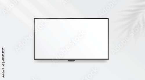 4K TV flat screen lcd, plasma, realistic illustration, White blank monitor mockup. wide flatscreen monitor hanging on the wall