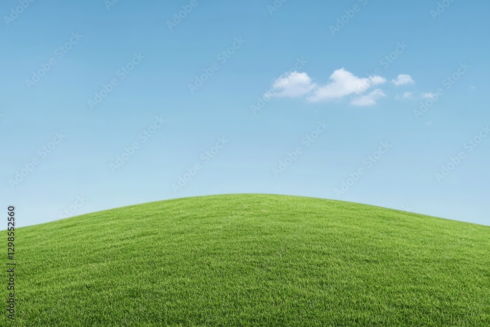 Fototapeta premium Lush green hill under clear blue sky, evoking tranquility and na