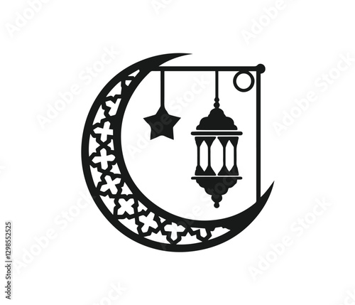 Islamic Symbol with Crescent Moon and Star, Red and Yellow Design