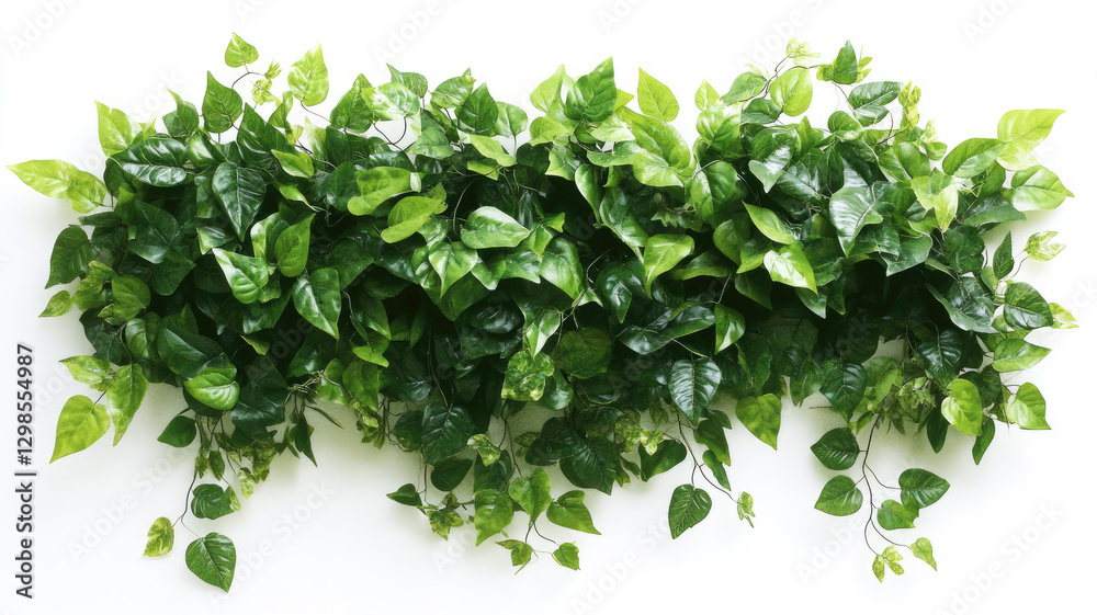 Fototapeta premium Green plant wall panel with lush foliage, isolated on a white background