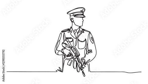 Continuous one single minimal line drawing policeman