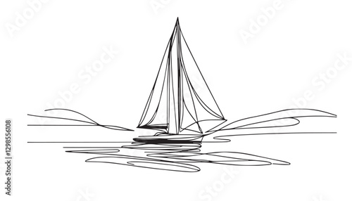 Continuous one single minimal line drawing boat